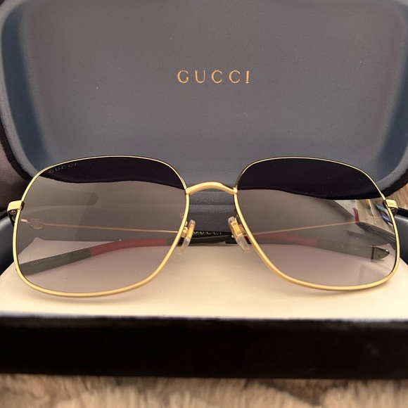 Gucci GG1195SK 001 Square Gold Frame Web Stripe Sunglasses with Case - Picture 2 of 5